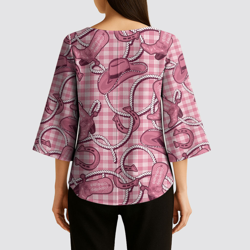 Pink Hawaii Palaka Cowboy Kimono Sleeve Blouse Hawaiian Paniolo Festival Spirit