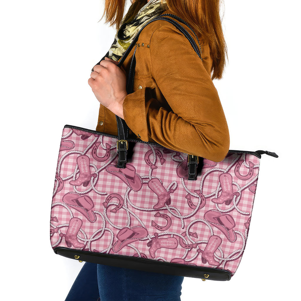 Pink Hawaii Palaka Cowboy Leather Tote Bag Hawaiian Paniolo Festival Spirit