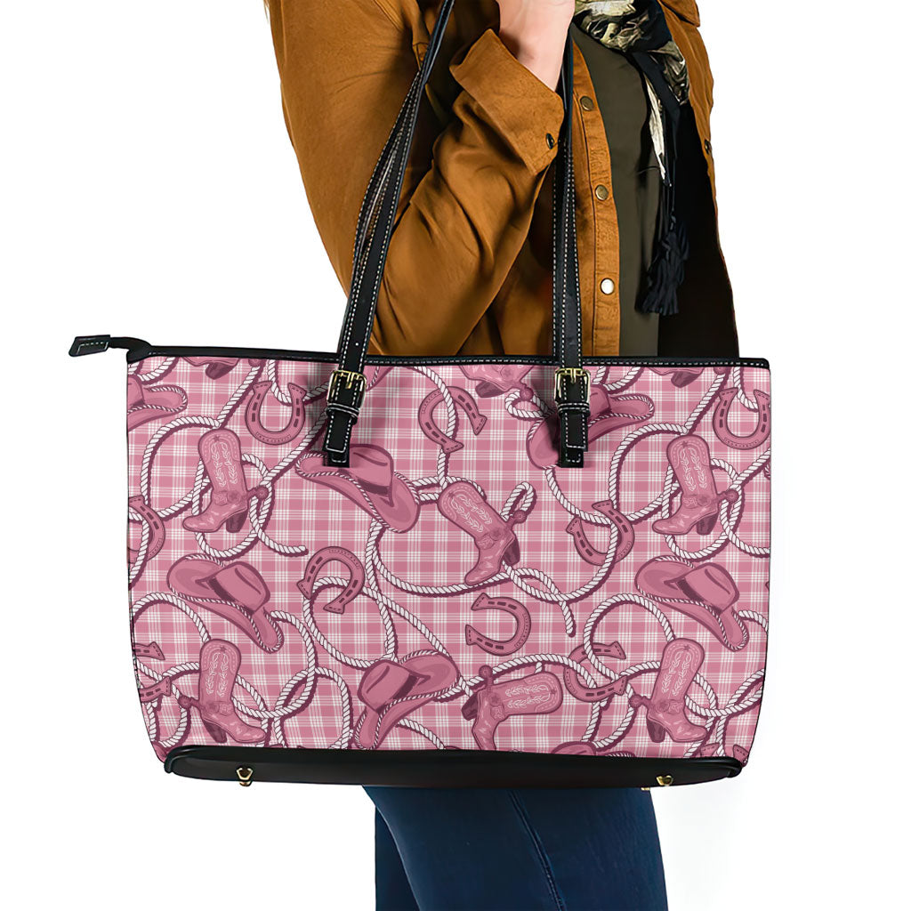 Pink Hawaii Palaka Cowboy Leather Tote Bag Hawaiian Paniolo Festival Spirit