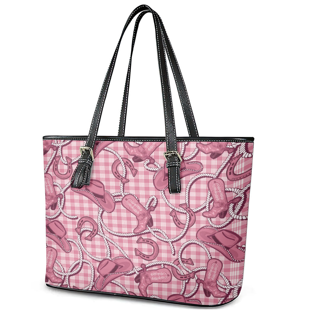 Pink Hawaii Palaka Cowboy Leather Tote Bag Hawaiian Paniolo Festival Spirit