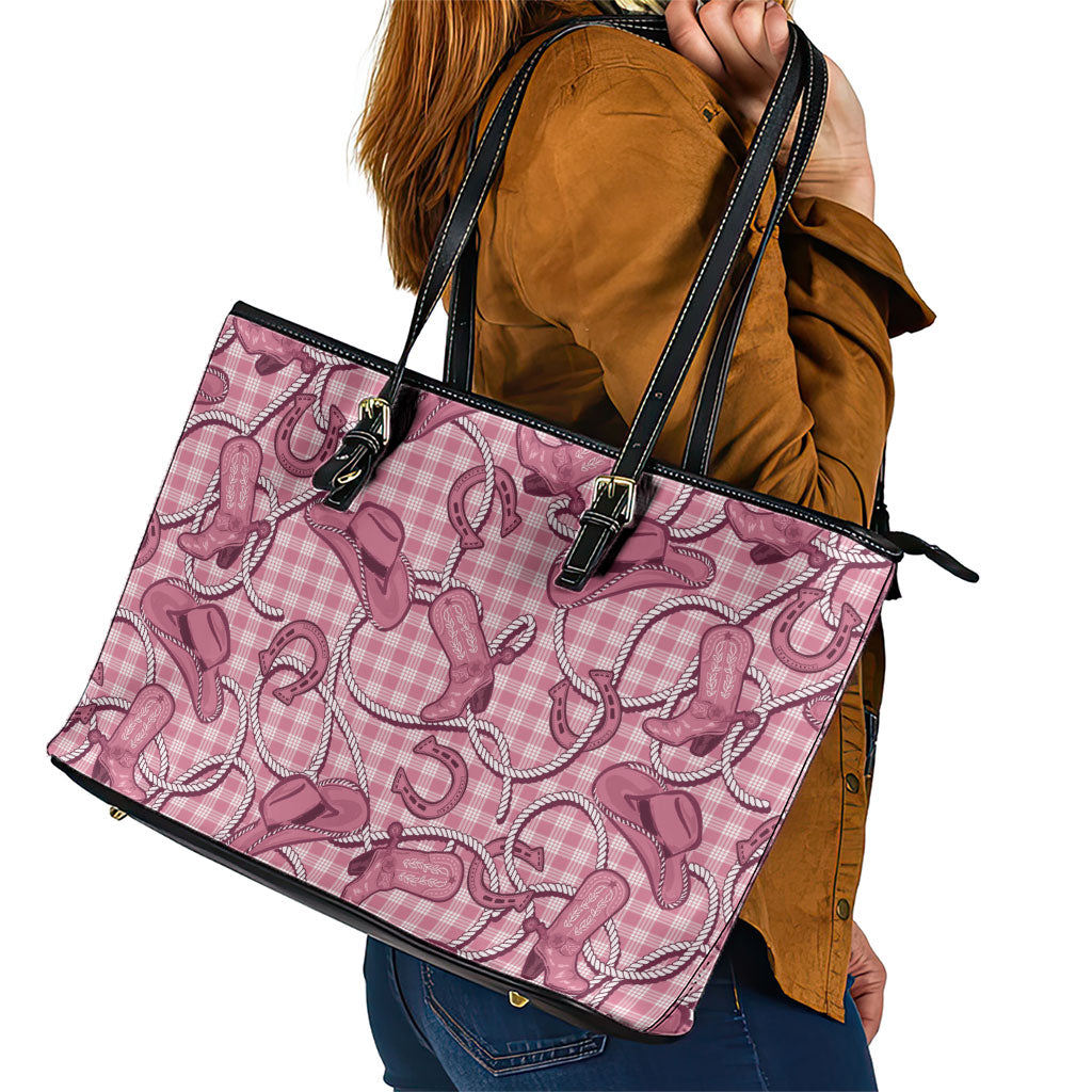 Pink Hawaii Palaka Cowboy Leather Tote Bag Hawaiian Paniolo Festival Spirit