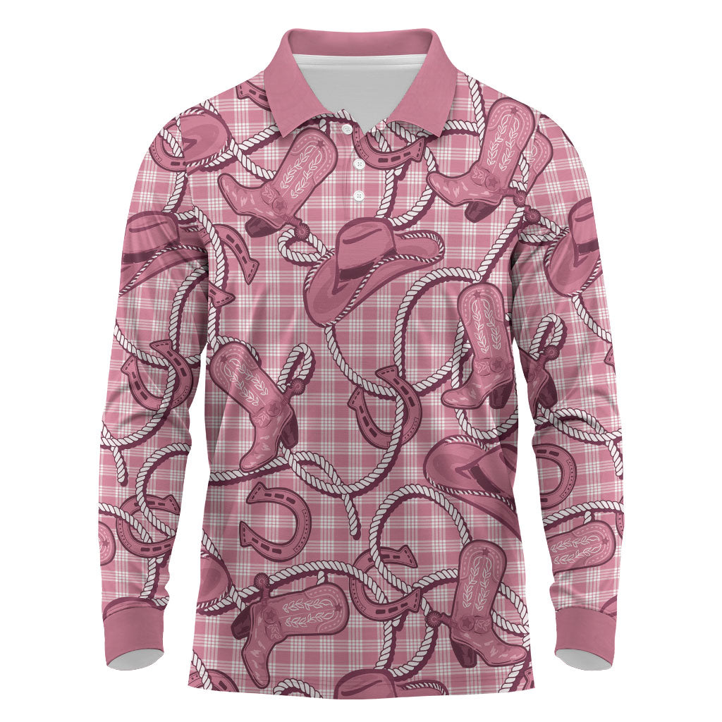 Pink Hawaii Palaka Cowboy Long Sleeve Polo Shirt Hawaiian Paniolo Festival Spirit