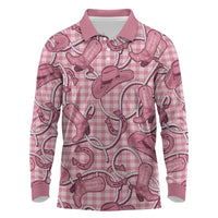 Pink Hawaii Palaka Cowboy Long Sleeve Polo Shirt Hawaiian Paniolo Festival Spirit