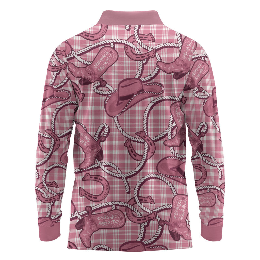 Pink Hawaii Palaka Cowboy Long Sleeve Polo Shirt Hawaiian Paniolo Festival Spirit