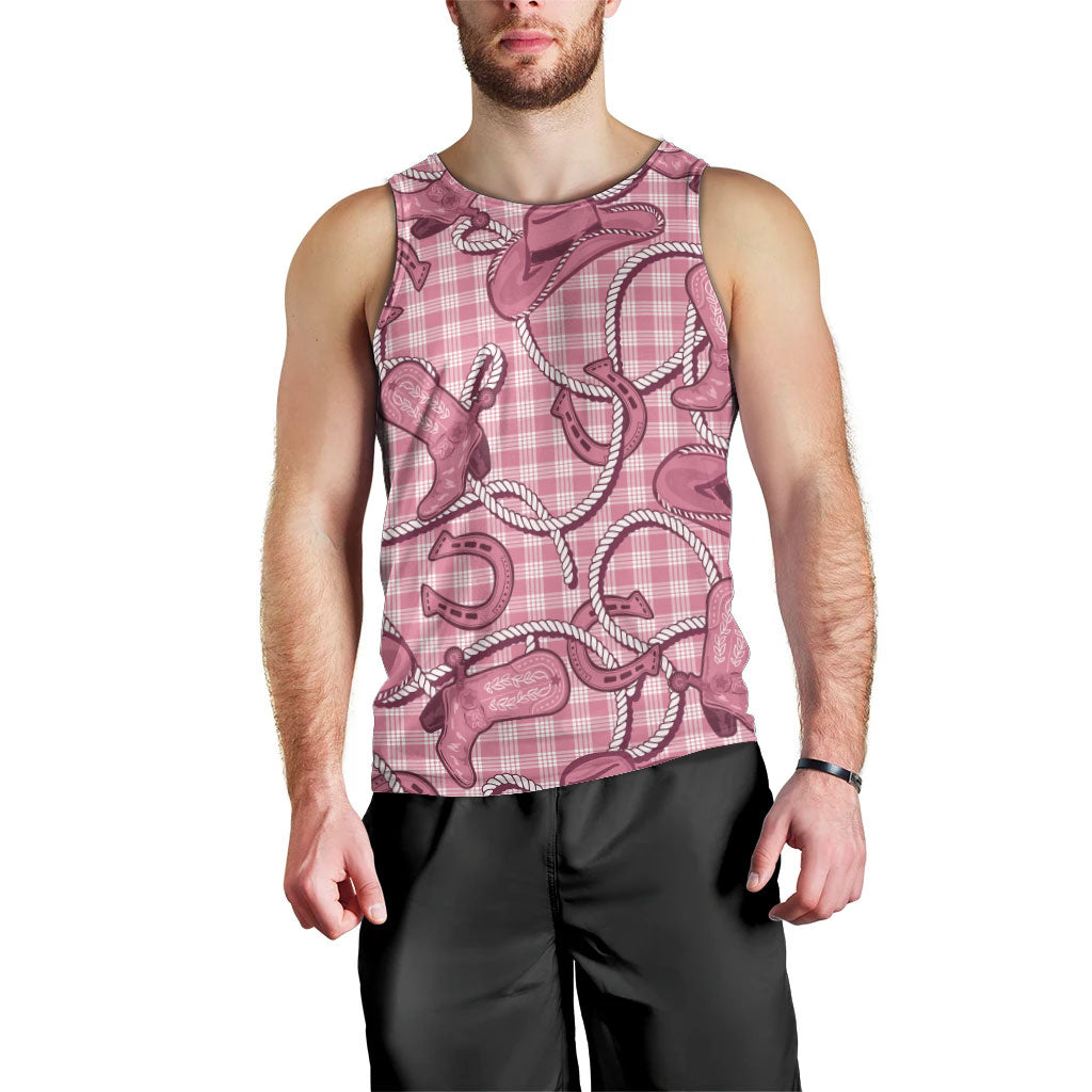 Pink Hawaii Palaka Cowboy Men Tank Top Hawaiian Paniolo Festival Spirit