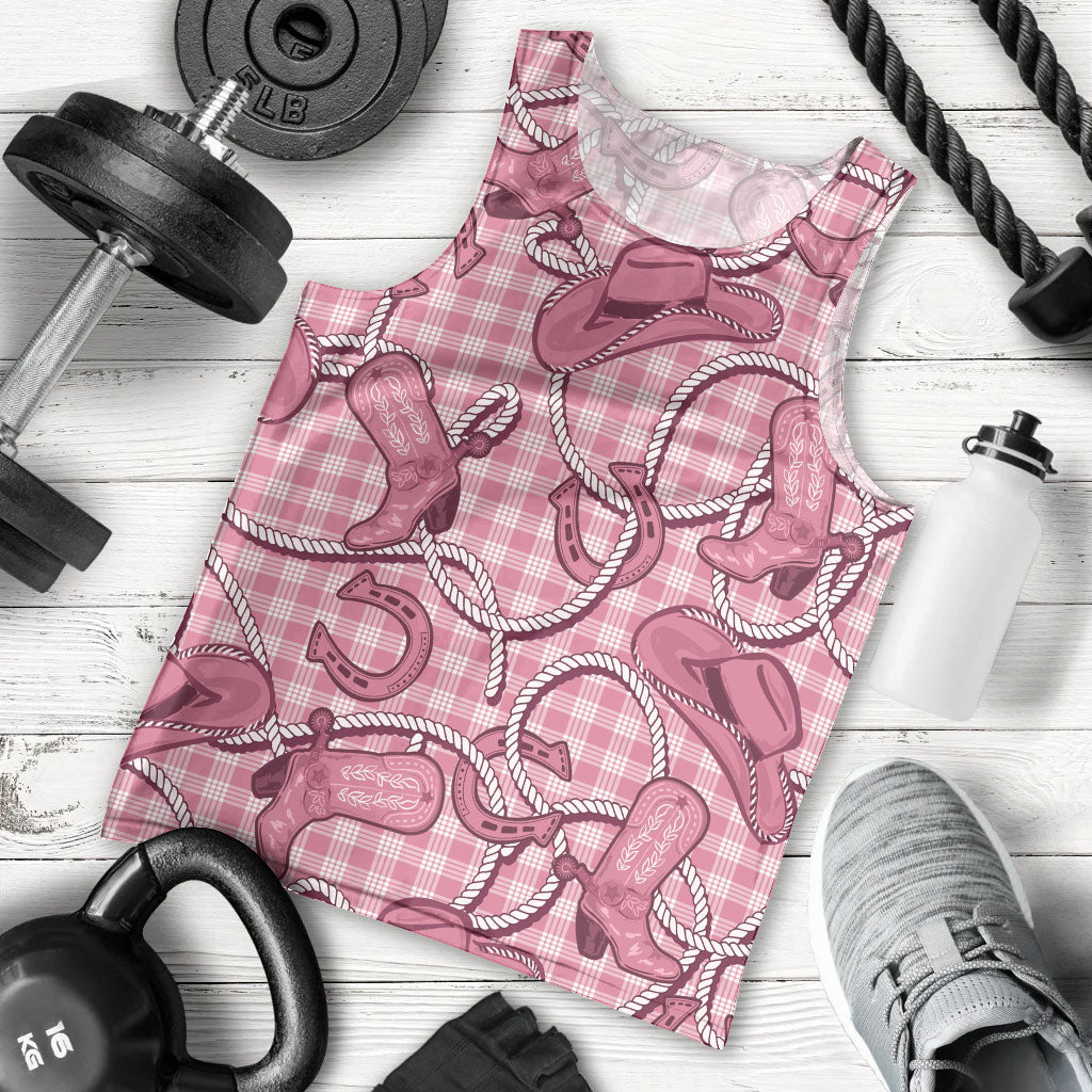 Pink Hawaii Palaka Cowboy Men Tank Top Hawaiian Paniolo Festival Spirit