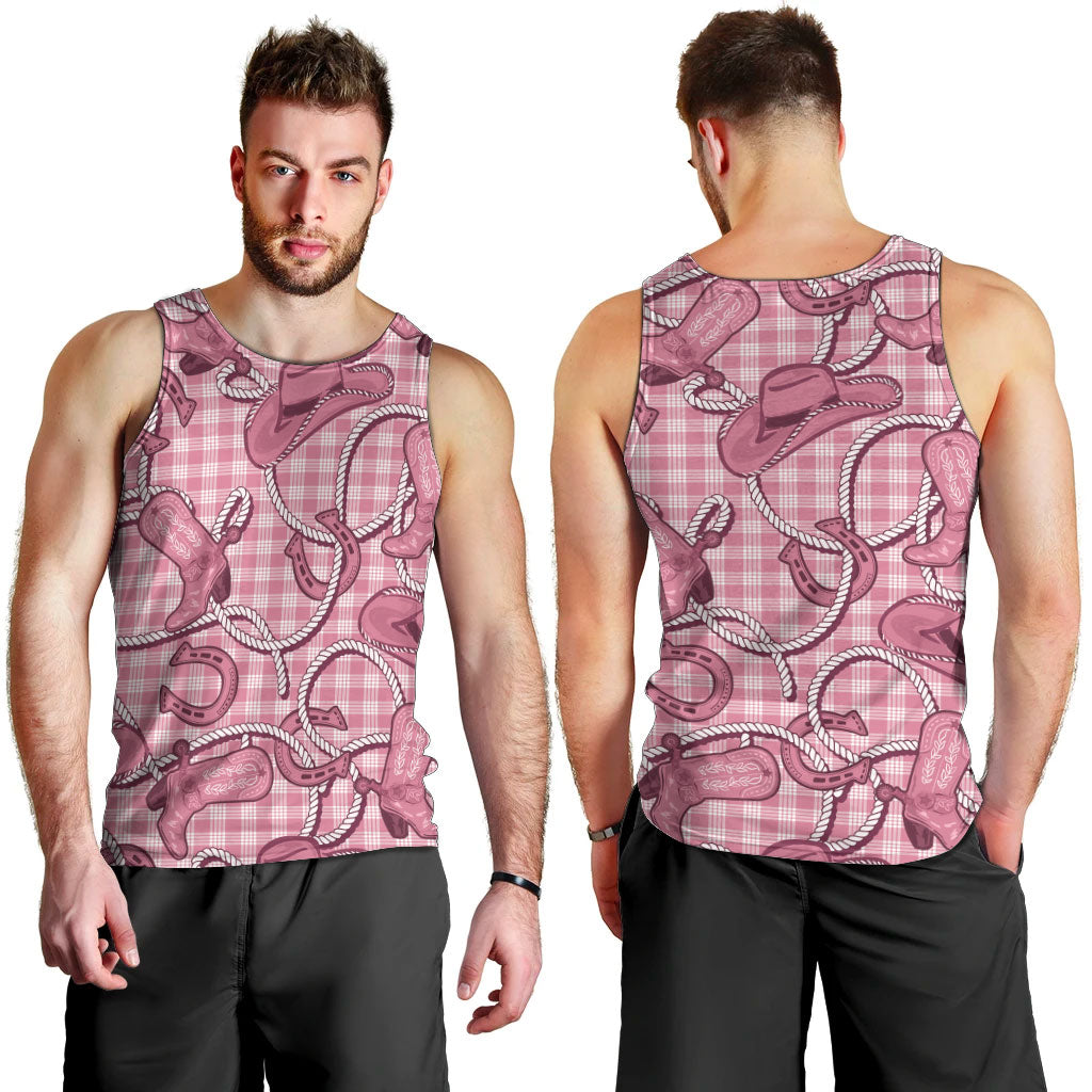 Pink Hawaii Palaka Cowboy Men Tank Top Hawaiian Paniolo Festival Spirit