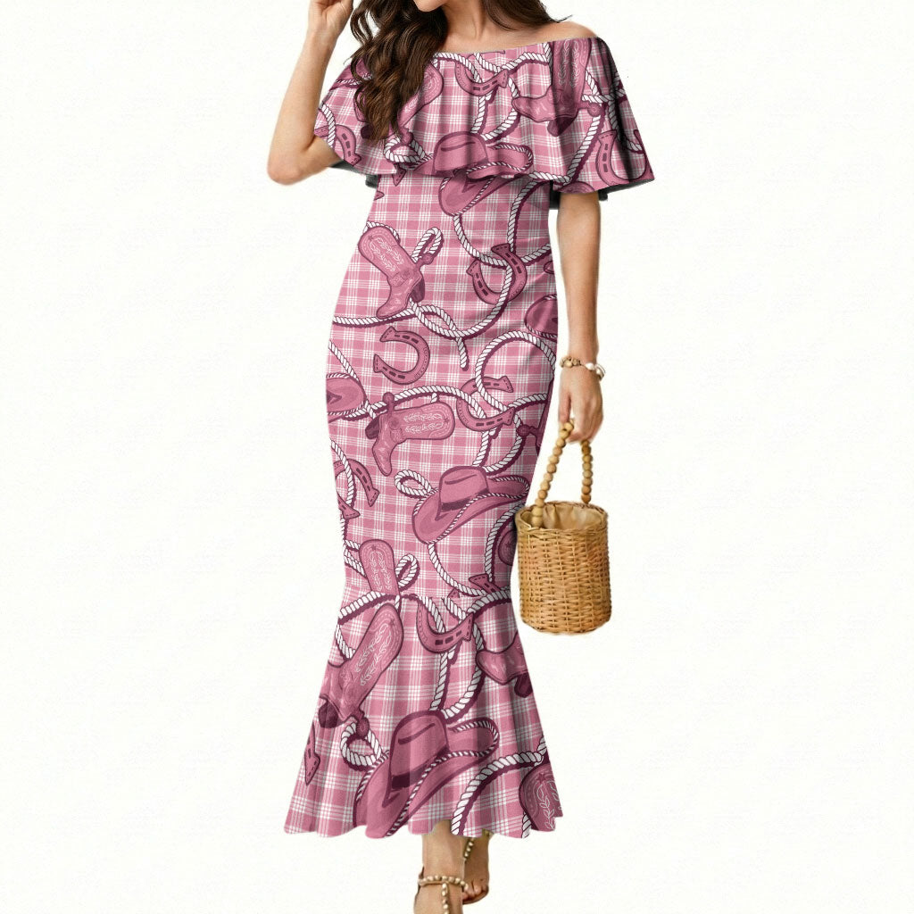 Pink Hawaii Palaka Cowboy Mermaid Dress Hawaiian Paniolo Festival Spirit