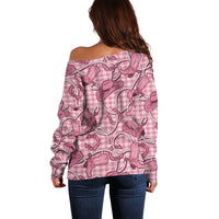 Pink Hawaii Palaka Cowboy Off Shoulder Sweater Hawaiian Paniolo Festival Spirit