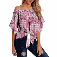 Pink Hawaii Palaka Cowboy Off Shoulder Wrap Waist Top Hawaiian Paniolo Festival Spirit
