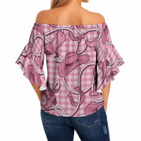 Pink Hawaii Palaka Cowboy Off Shoulder Wrap Waist Top Hawaiian Paniolo Festival Spirit