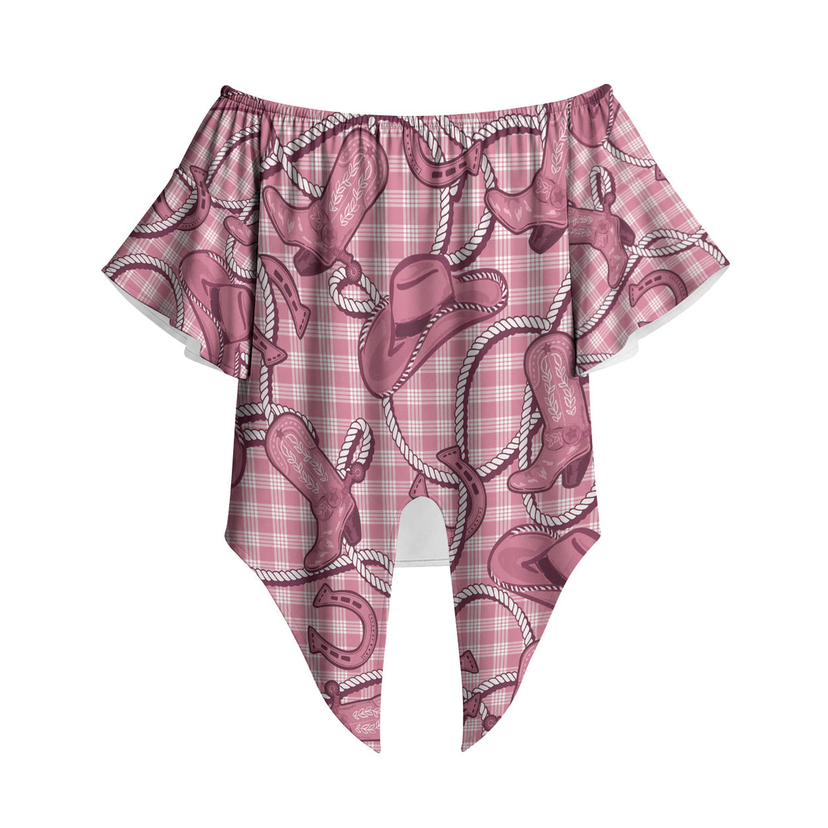 Pink Hawaii Palaka Cowboy Off Shoulder Wrap Waist Top Hawaiian Paniolo Festival Spirit