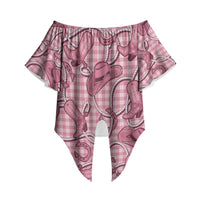 Pink Hawaii Palaka Cowboy Off Shoulder Wrap Waist Top Hawaiian Paniolo Festival Spirit