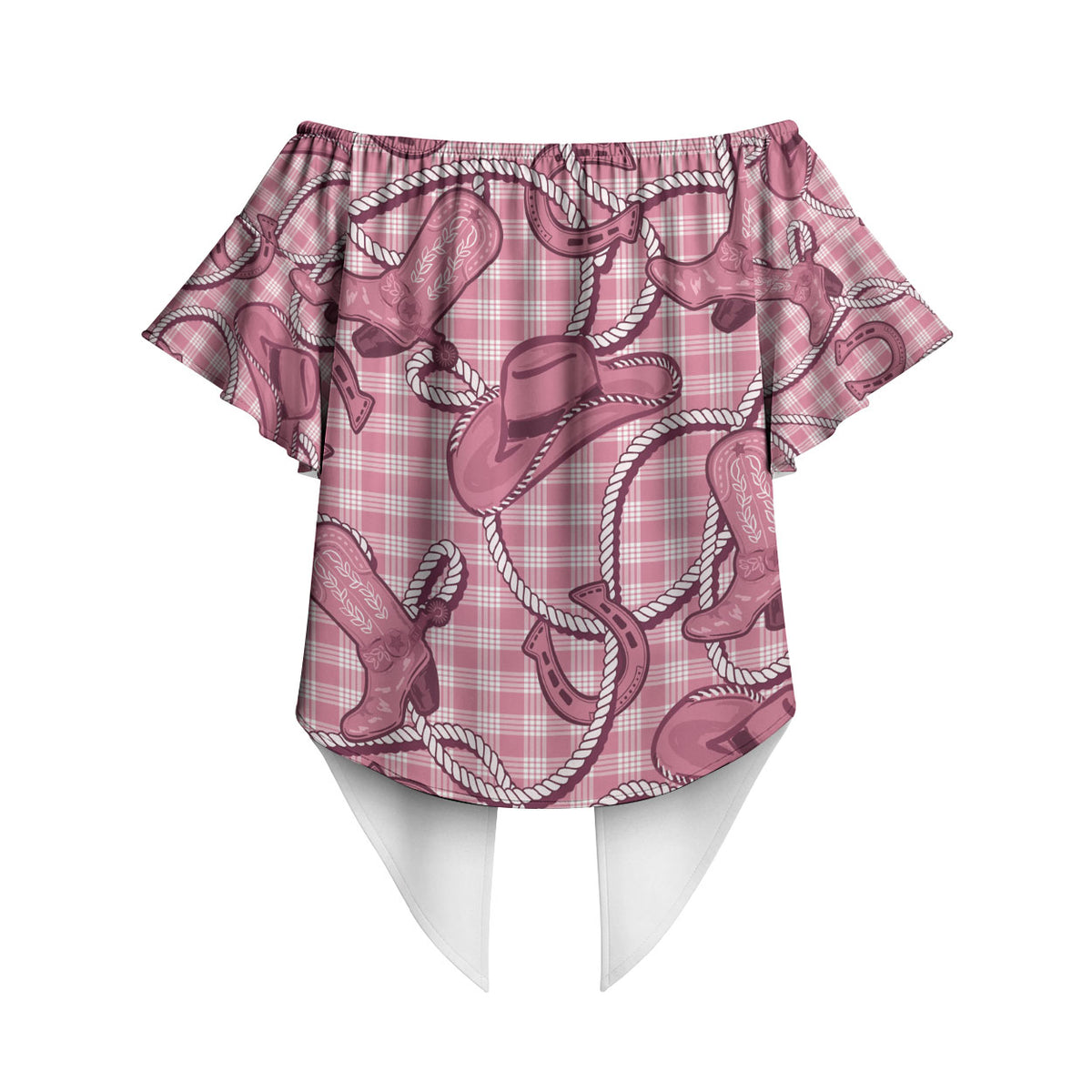 Pink Hawaii Palaka Cowboy Off Shoulder Wrap Waist Top Hawaiian Paniolo Festival Spirit