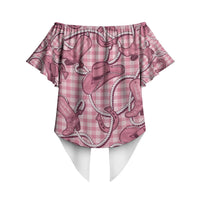 Pink Hawaii Palaka Cowboy Off Shoulder Wrap Waist Top Hawaiian Paniolo Festival Spirit