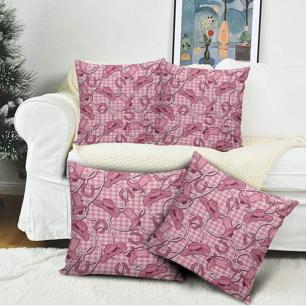 Pink Hawaii Palaka Cowboy Pillow Cover Hawaiian Paniolo Festival Spirit