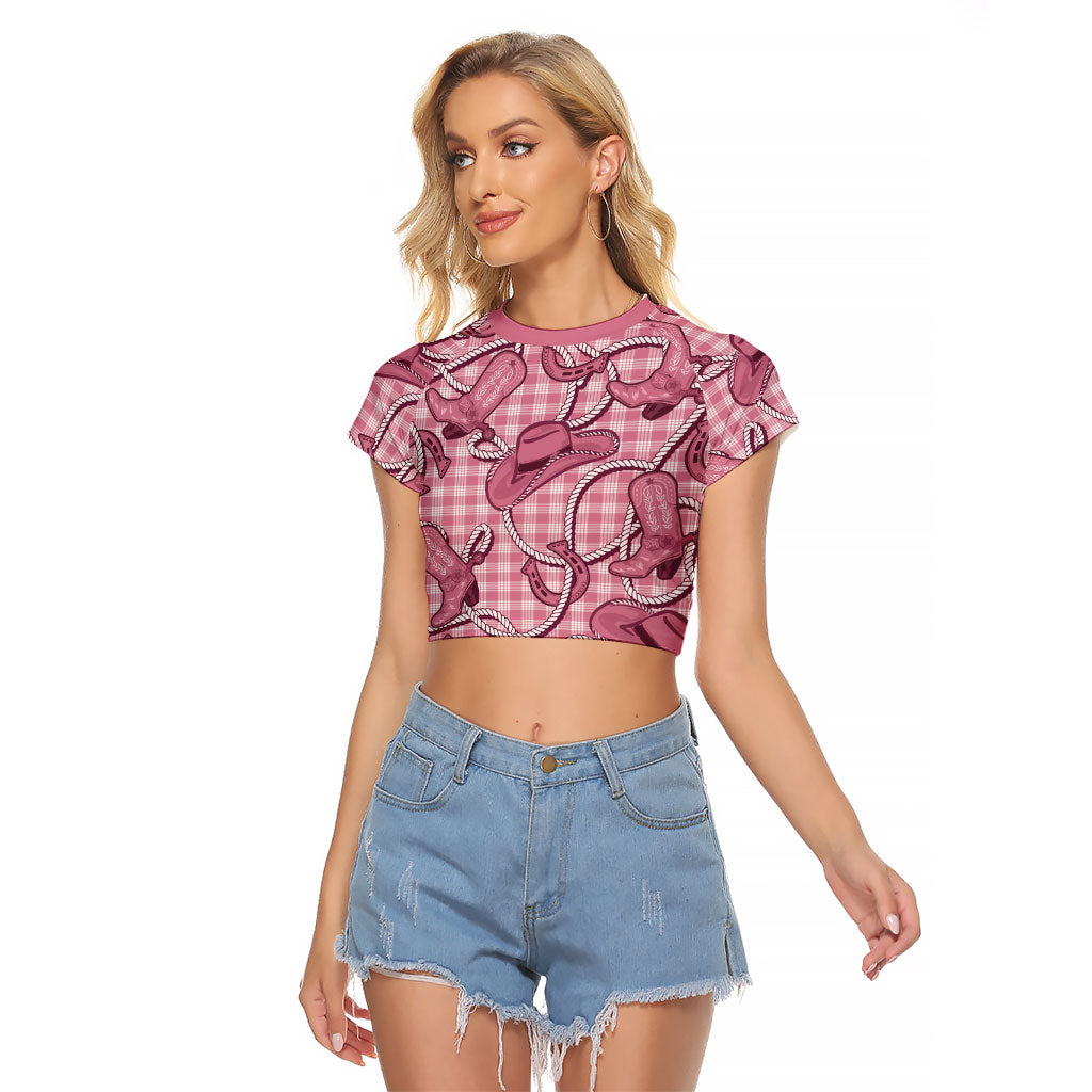 Pink Hawaii Palaka Cowboy Raglan Cropped T Shirt Hawaiian Paniolo Festival Spirit