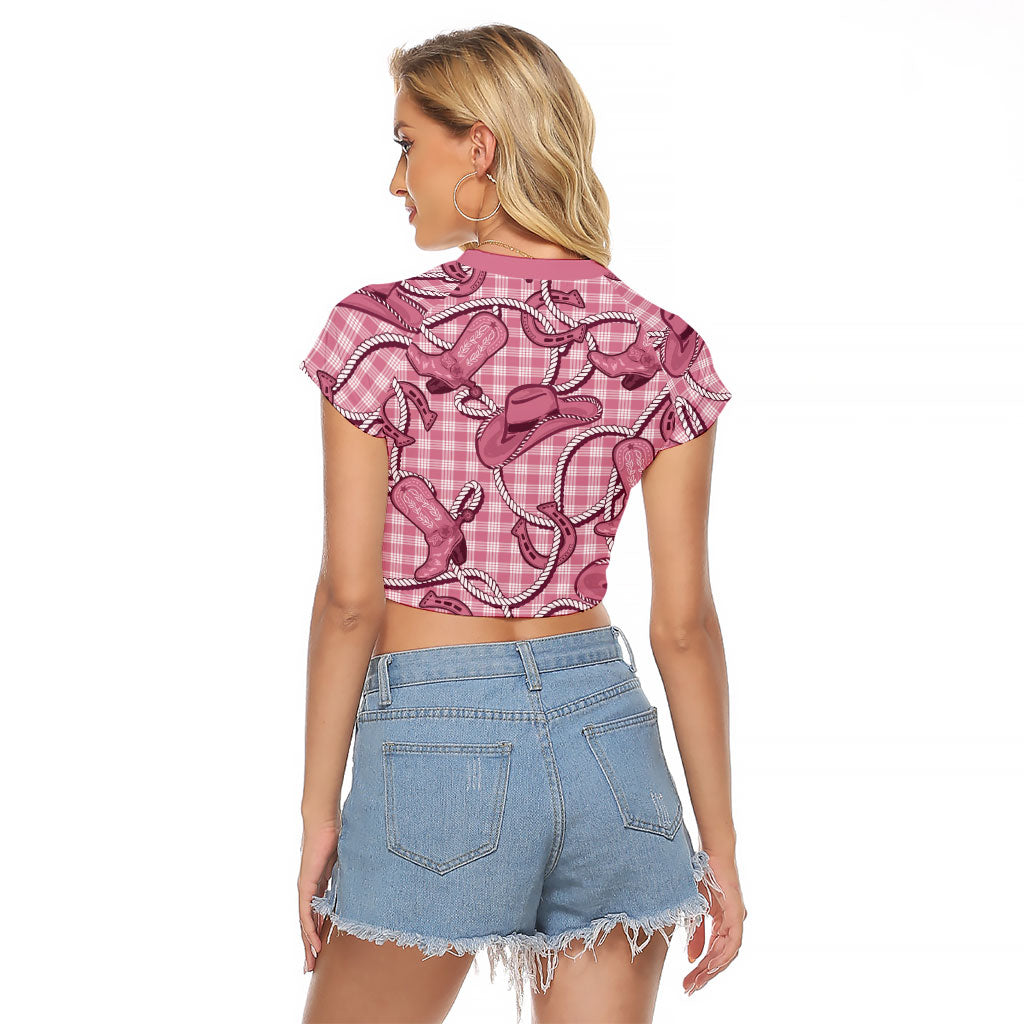 Pink Hawaii Palaka Cowboy Raglan Cropped T Shirt Hawaiian Paniolo Festival Spirit