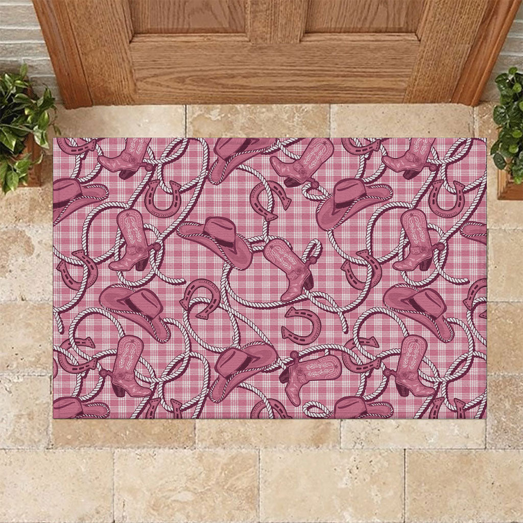 Pink Hawaii Palaka Cowboy Rubber Doormat Hawaiian Paniolo Festival Spirit
