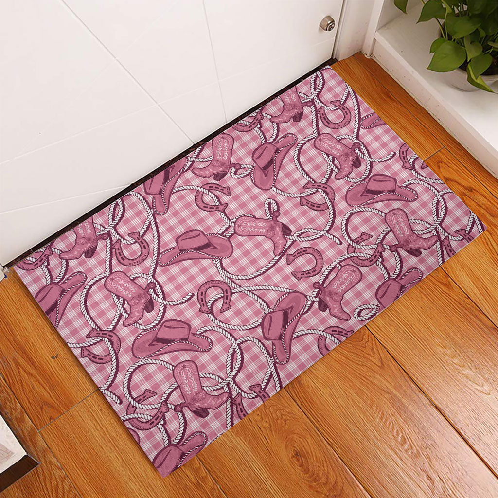 Pink Hawaii Palaka Cowboy Rubber Doormat Hawaiian Paniolo Festival Spirit