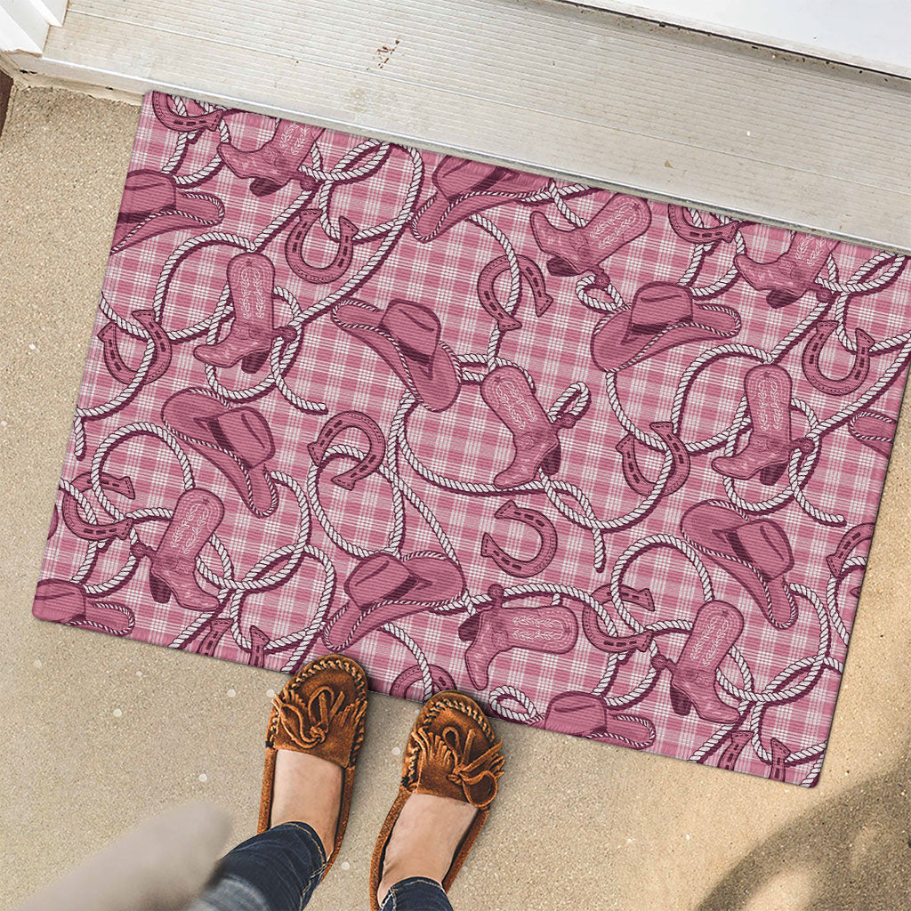 Pink Hawaii Palaka Cowboy Rubber Doormat Hawaiian Paniolo Festival Spirit
