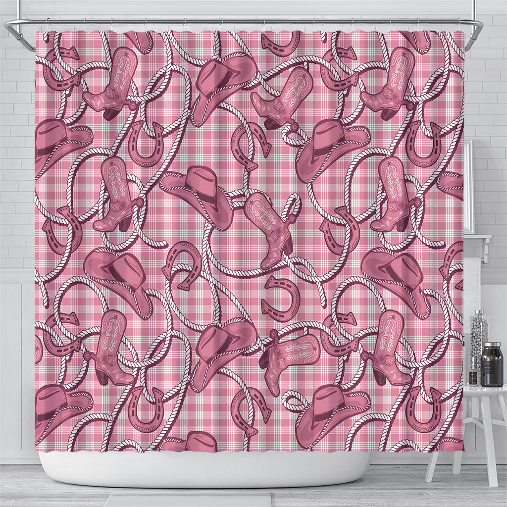 Pink Hawaii Palaka Cowboy Shower Curtain Hawaiian Paniolo Festival Spirit