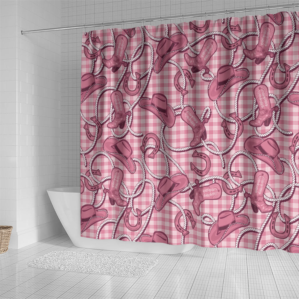 Pink Hawaii Palaka Cowboy Shower Curtain Hawaiian Paniolo Festival Spirit