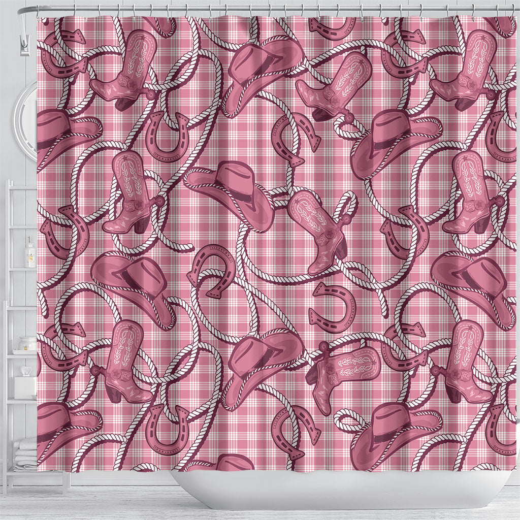 Pink Hawaii Palaka Cowboy Shower Curtain Hawaiian Paniolo Festival Spirit