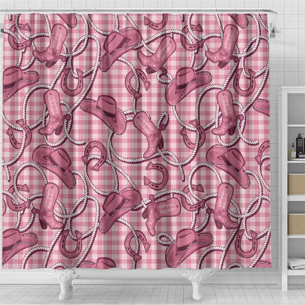 Pink Hawaii Palaka Cowboy Shower Curtain Hawaiian Paniolo Festival Spirit