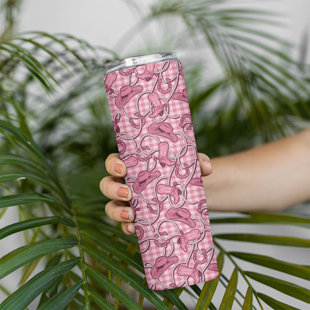 Pink Hawaii Palaka Cowboy Skinny Tumbler Hawaiian Paniolo Festival Spirit