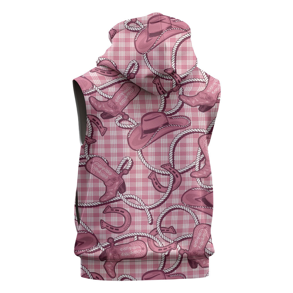 Pink Hawaii Palaka Cowboy Sleeveless Hoodie Hawaiian Paniolo Festival Spirit