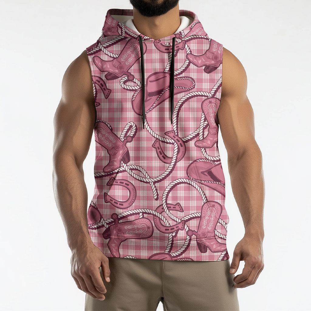 Pink Hawaii Palaka Cowboy Sleeveless Hoodie Hawaiian Paniolo Festival Spirit