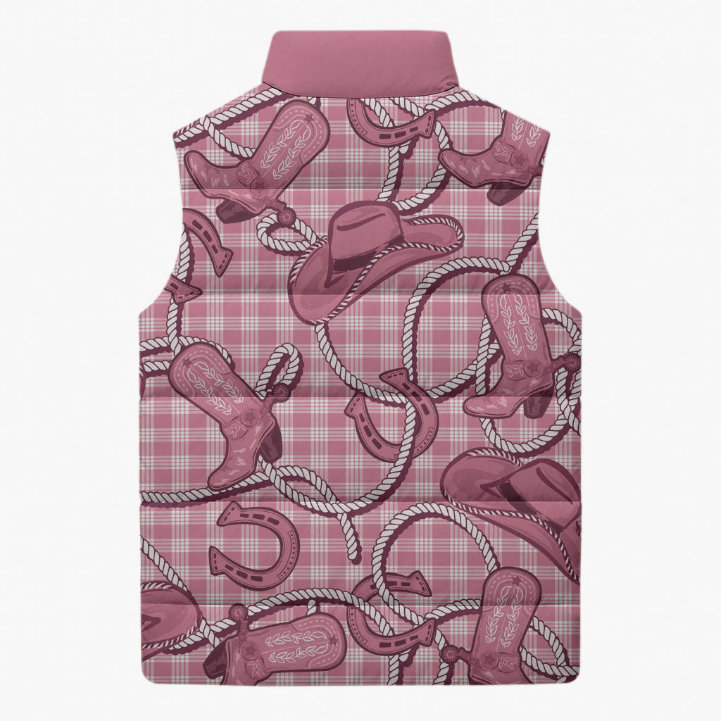 Pink Hawaii Palaka Cowboy Sleeveless Puffer Jacket Hawaiian Paniolo Festival Spirit