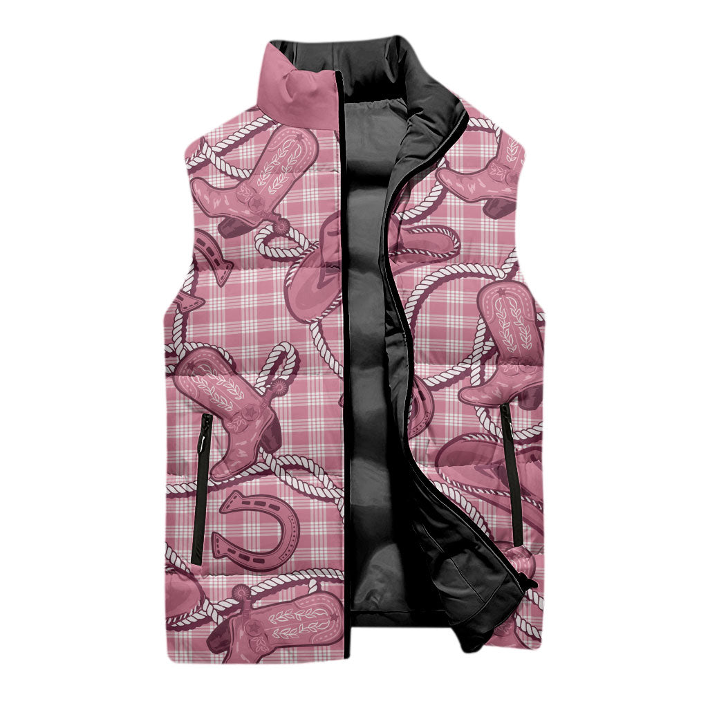 Pink Hawaii Palaka Cowboy Sleeveless Puffer Jacket Hawaiian Paniolo Festival Spirit