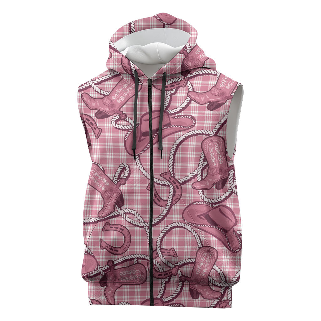 Pink Hawaii Palaka Cowboy Sleeveless Zip Hoodie Hawaiian Paniolo Festival Spirit