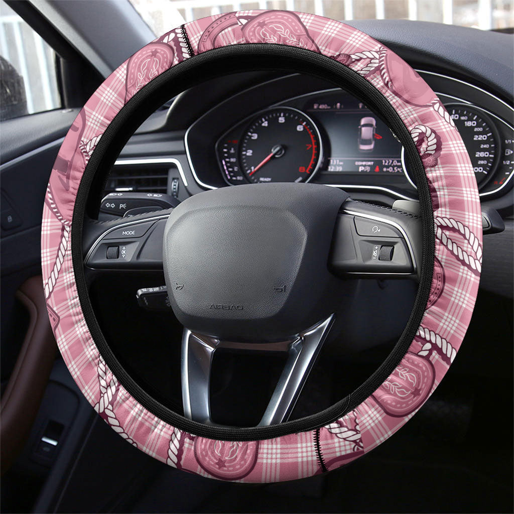 Pink Hawaii Palaka Cowboy Steering Wheel Cover Hawaiian Paniolo Festival Spirit