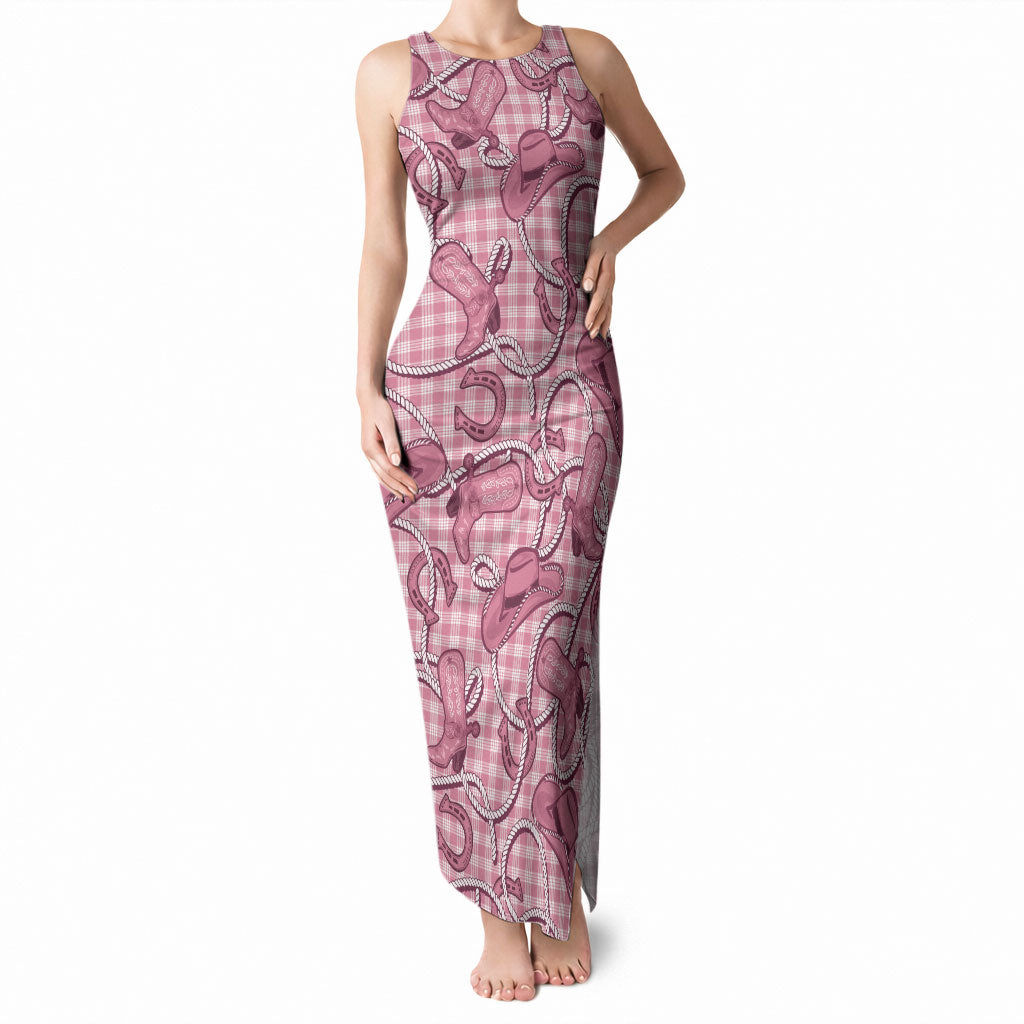 Pink Hawaii Palaka Cowboy Tank Maxi Dress Hawaiian Paniolo Festival Spirit