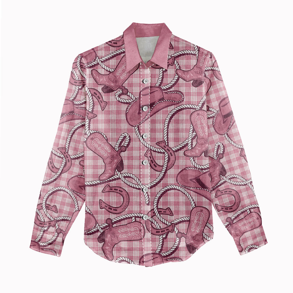 Pink Hawaii Palaka Cowboy Women Casual Shirt Hawaiian Paniolo Festival Spirit