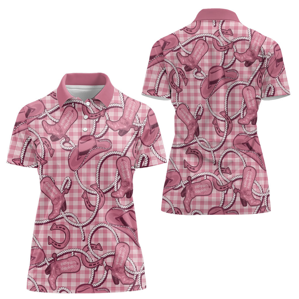 Pink Hawaii Palaka Cowboy Women Polo Shirt Hawaiian Paniolo Festival Spirit