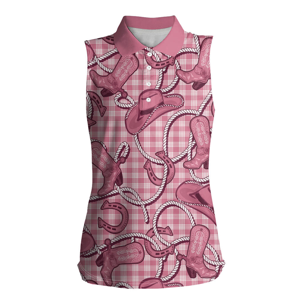 Pink Hawaii Palaka Cowboy Women Sleeveless Polo Shirt Hawaiian Paniolo Festival Spirit LT19 Female Pink - Polynesian Pride