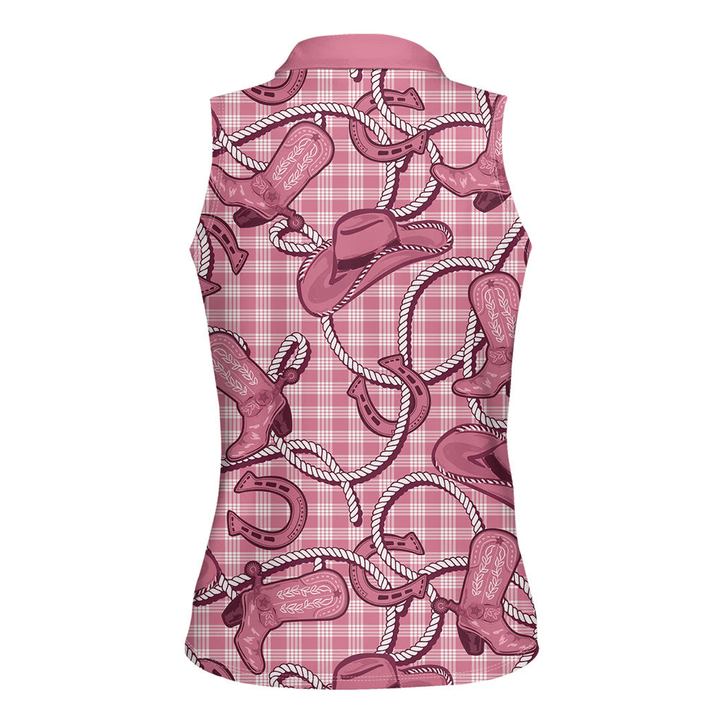 Pink Hawaii Palaka Cowboy Women Sleeveless Polo Shirt Hawaiian Paniolo Festival Spirit