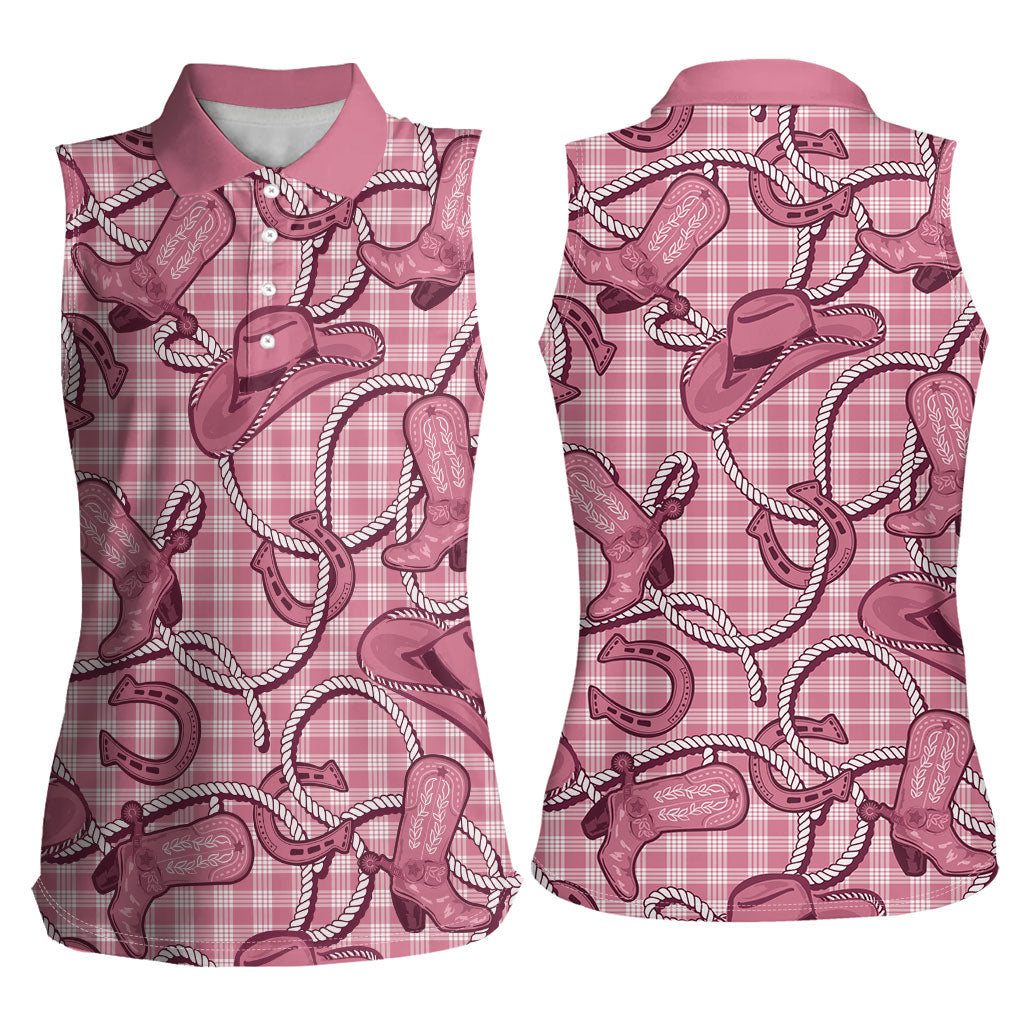 Pink Hawaii Palaka Cowboy Women Sleeveless Polo Shirt Hawaiian Paniolo Festival Spirit