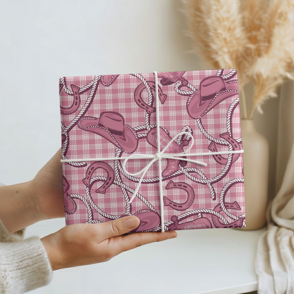 Pink Hawaii Palaka Cowboy Wrapping Paper Hawaiian Paniolo Festival Spirit