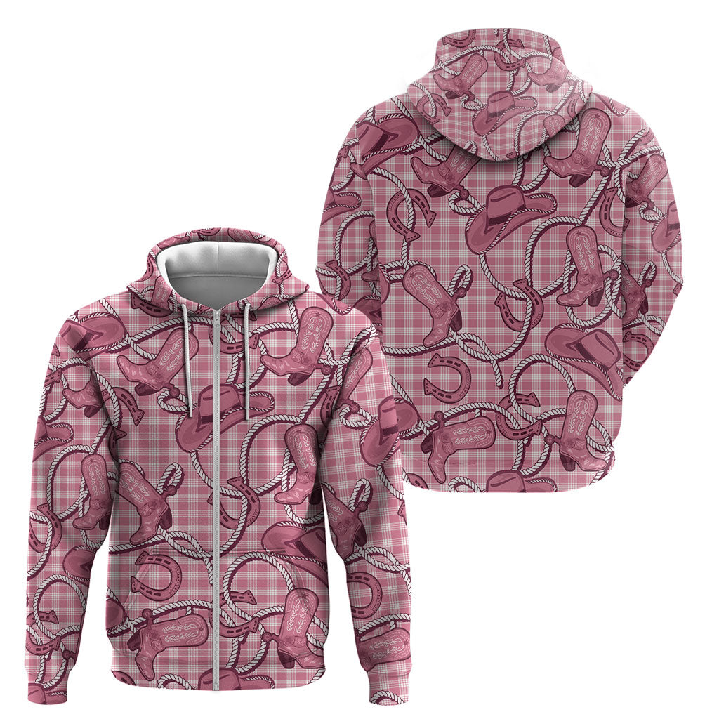 Pink Hawaii Palaka Cowboy Zip Hoodie Hawaiian Paniolo Festival Spirit