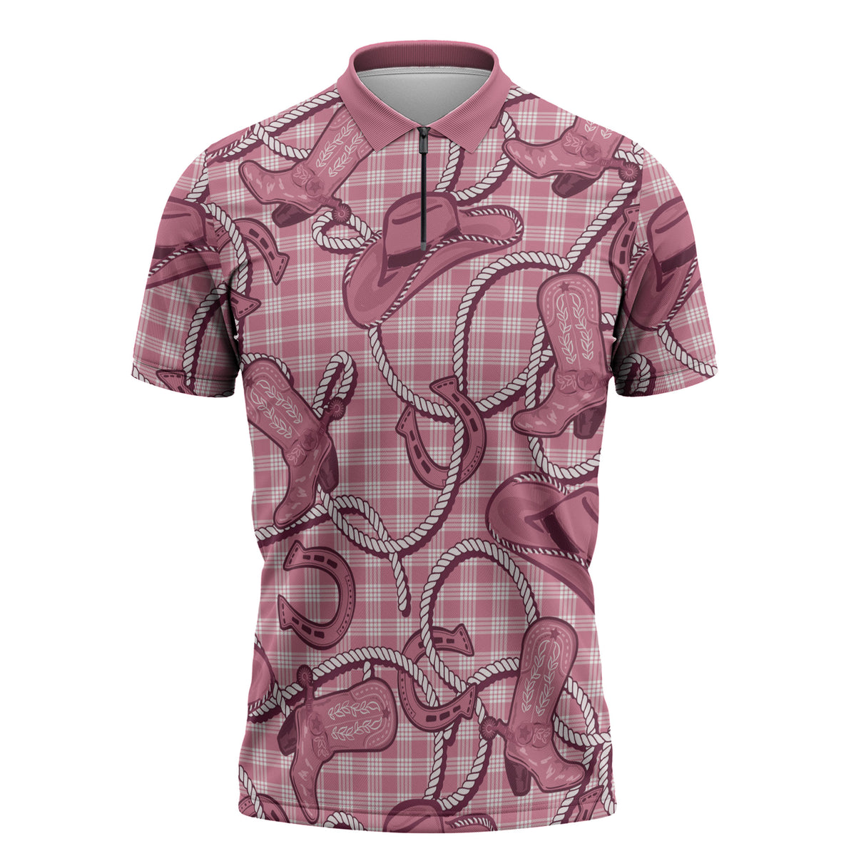 Pink Hawaii Palaka Cowboy Zipper Polo Shirt Hawaiian Paniolo Festival Spirit