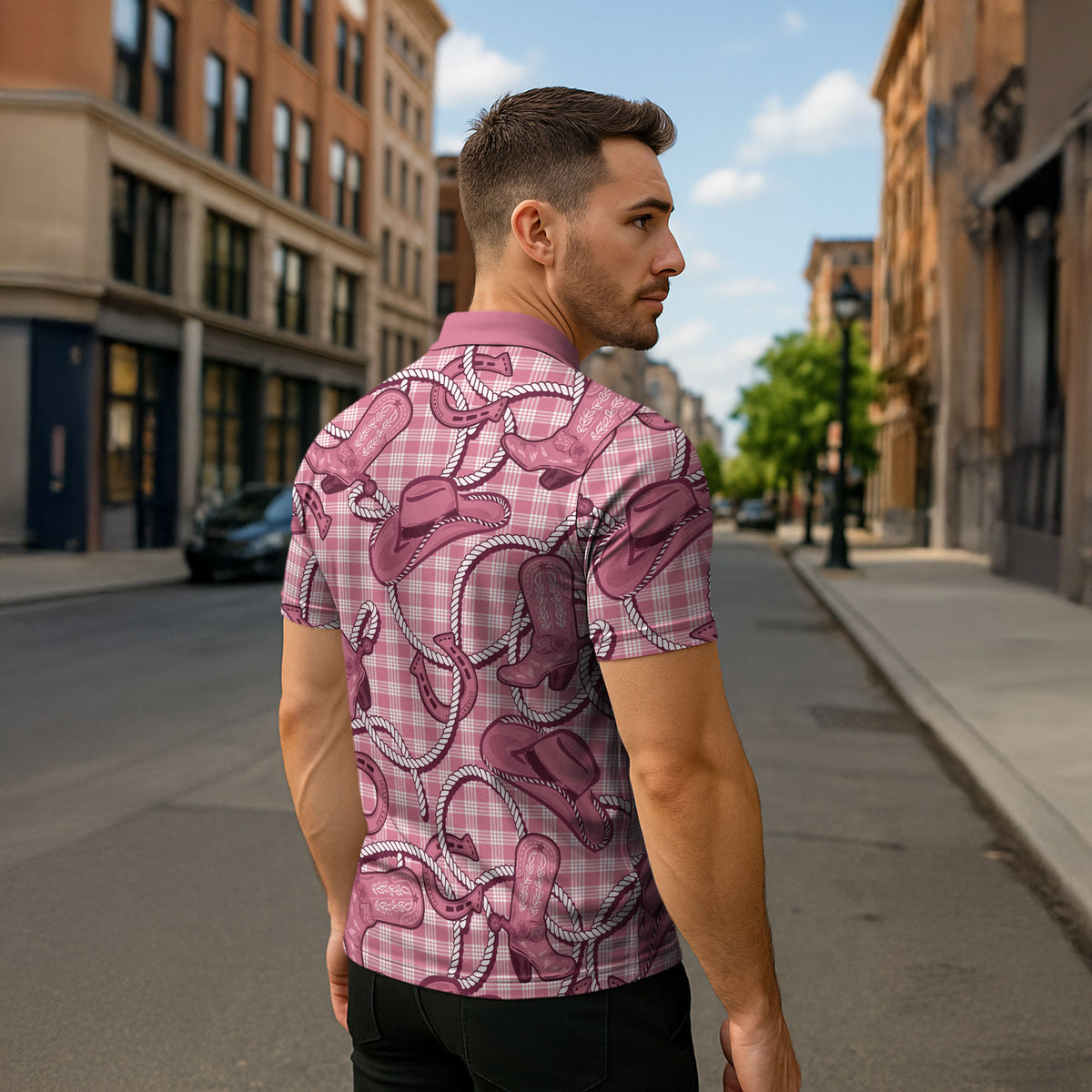 Pink Hawaii Palaka Cowboy Zipper Polo Shirt Hawaiian Paniolo Festival Spirit