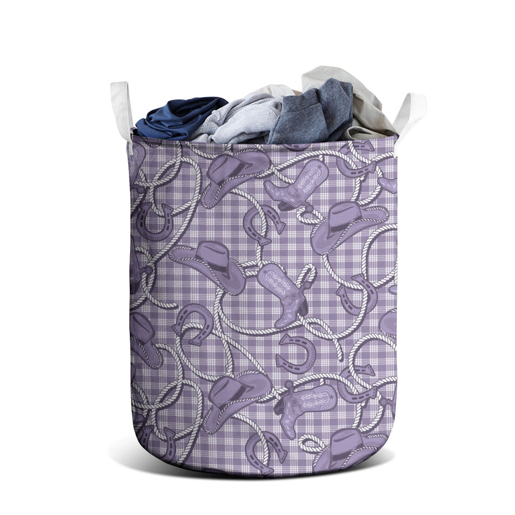Purple Hawaii Palaka Cowboy Laundry Basket Hawaiian Paniolo Festival Spirit