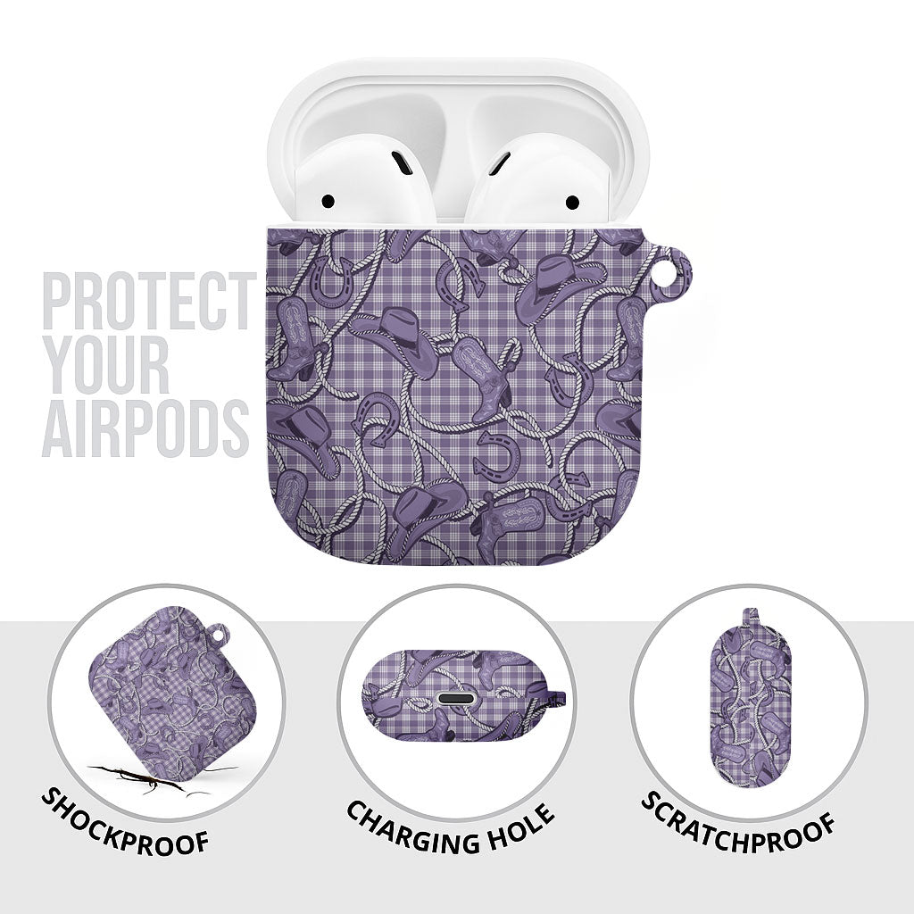 Purple Hawaii Palaka Cowboy AirPods Case Hawaiian Paniolo Festival Spirit