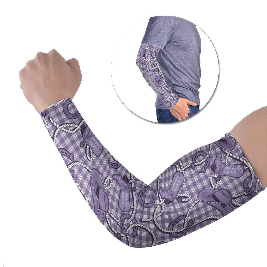 Purple Hawaii Palaka Cowboy Arm Sleeves Hawaiian Paniolo Festival Spirit