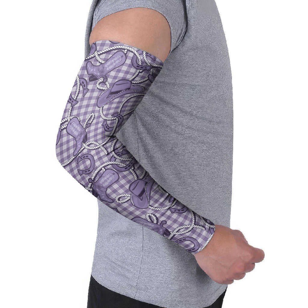 Purple Hawaii Palaka Cowboy Arm Sleeves Hawaiian Paniolo Festival Spirit